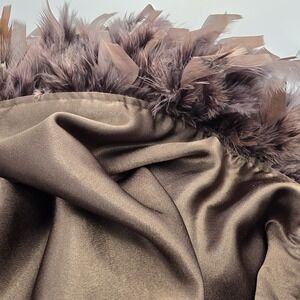 THRO Throw Blanket Boudoir Feather Fringe Edge Trim Satin Style Dark Brown Glam